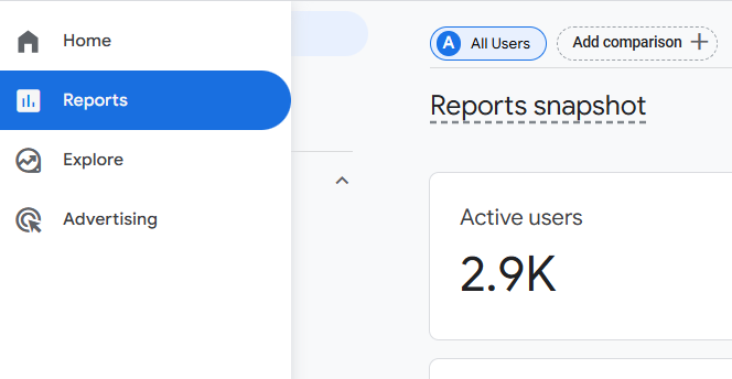 Report esction of GA4